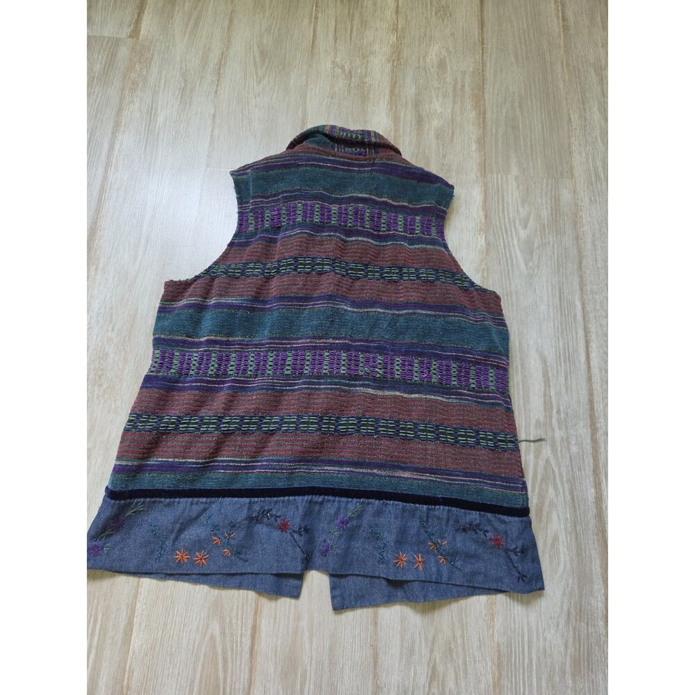 Coldwater Creek Tapestry Vest Embroidered Hem Button Front Cotton Womens L GUC - Picture 9 of 10